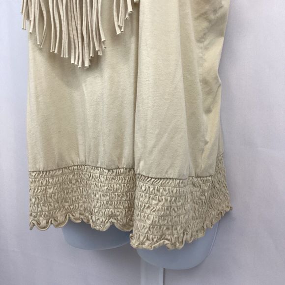Cato Women Size 14/16W Beige Macrame Fringe Tassel Ruched Tank Top Boho Hippie - Picture 3 of 5